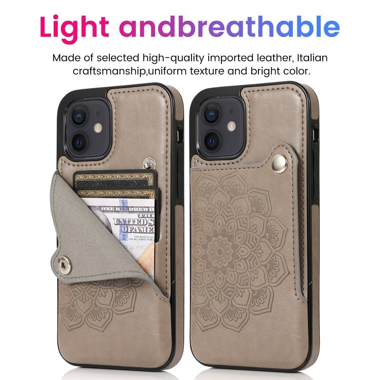 For iPhone 12 mini Mandala Embossed Pattern PU+TPU Protective Case with Card Slots & Holder
