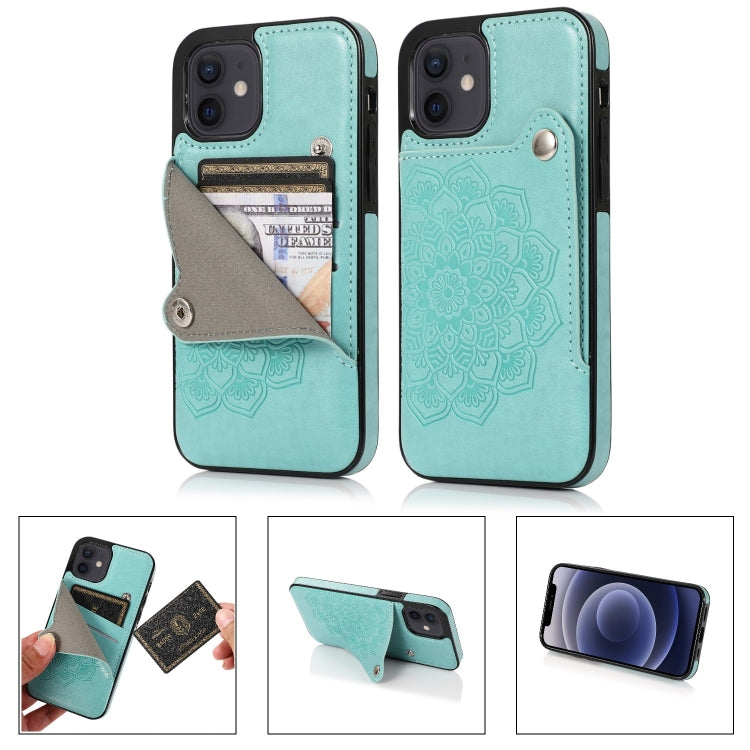 For iPhone 12 mini Mandala Embossed Pattern PU+TPU Protective Case with Card Slots & Holder
