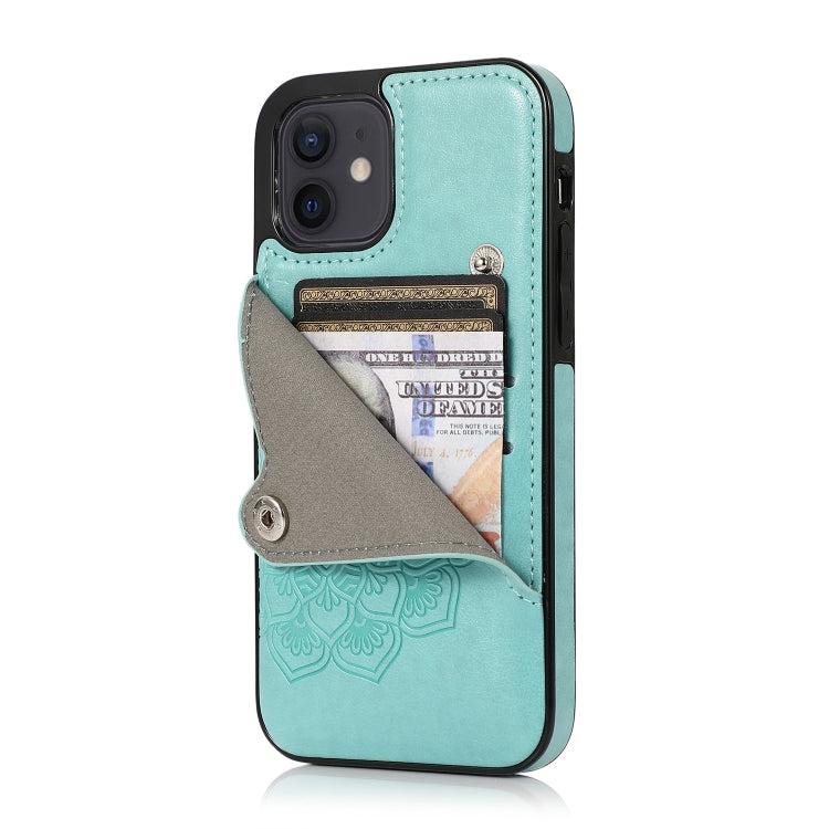 For iPhone 12 mini Mandala Embossed Pattern PU+TPU Protective Case with Card Slots & Holder