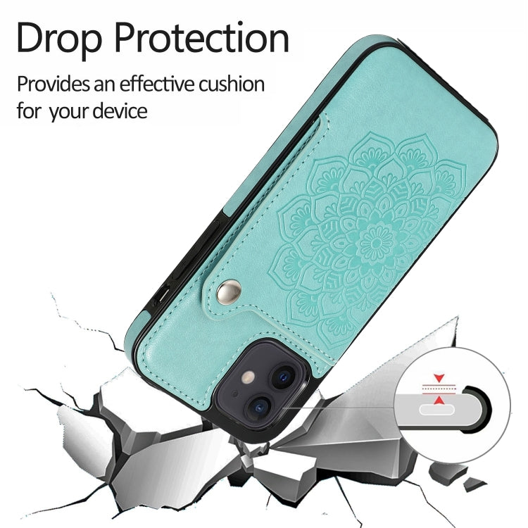 For iPhone 12 mini Mandala Embossed Pattern PU+TPU Protective Case with Card Slots & Holder