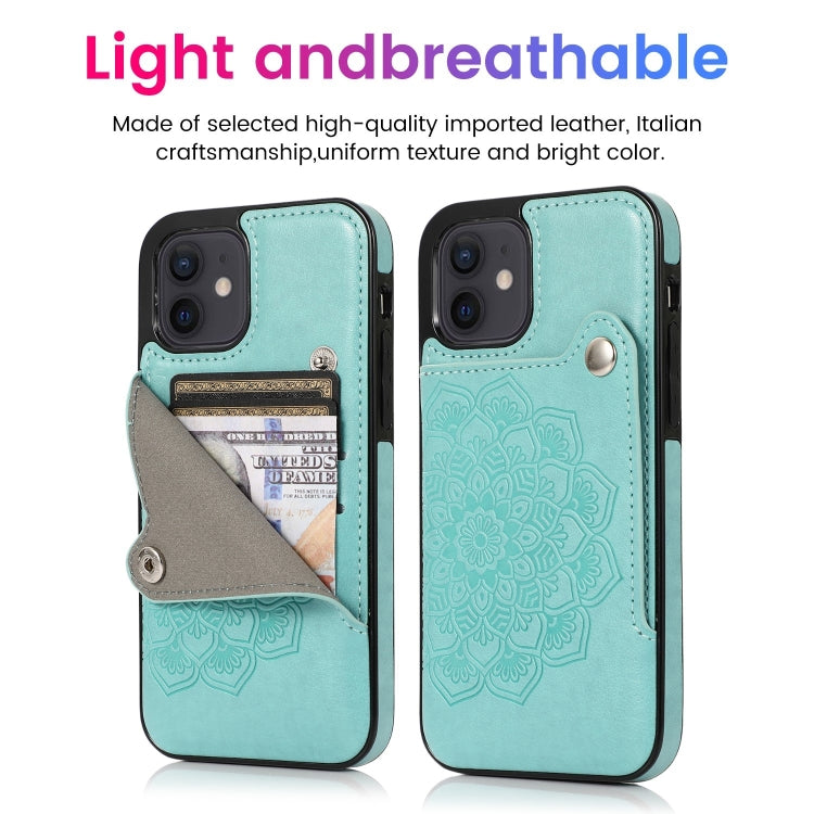 For iPhone 12 mini Mandala Embossed Pattern PU+TPU Protective Case with Card Slots & Holder