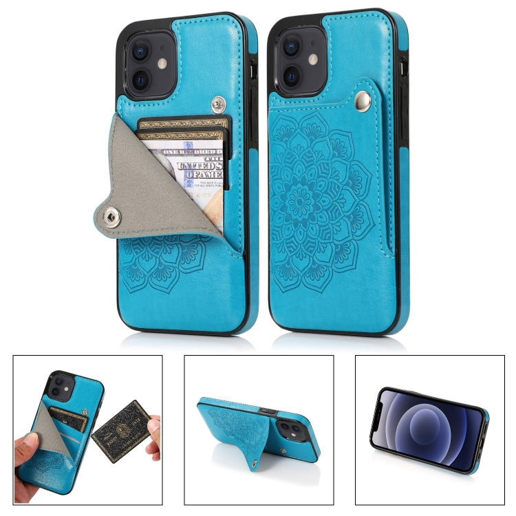 For iPhone 12 mini Mandala Embossed Pattern PU+TPU Protective Case with Card Slots & Holder