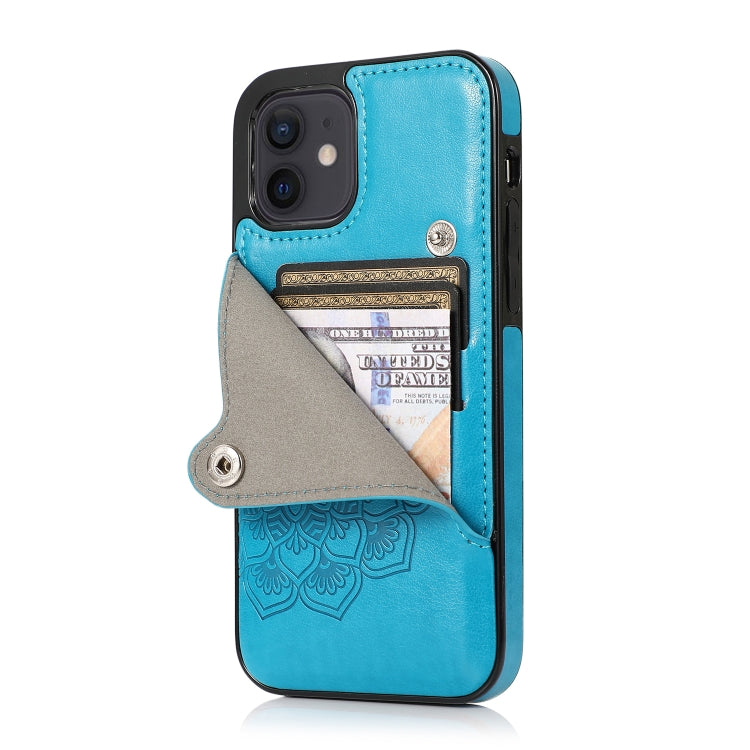 For iPhone 12 mini Mandala Embossed Pattern PU+TPU Protective Case with Card Slots & Holder