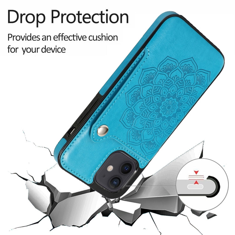 For iPhone 12 mini Mandala Embossed Pattern PU+TPU Protective Case with Card Slots & Holder