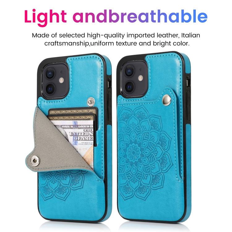 For iPhone 12 mini Mandala Embossed Pattern PU+TPU Protective Case with Card Slots & Holder