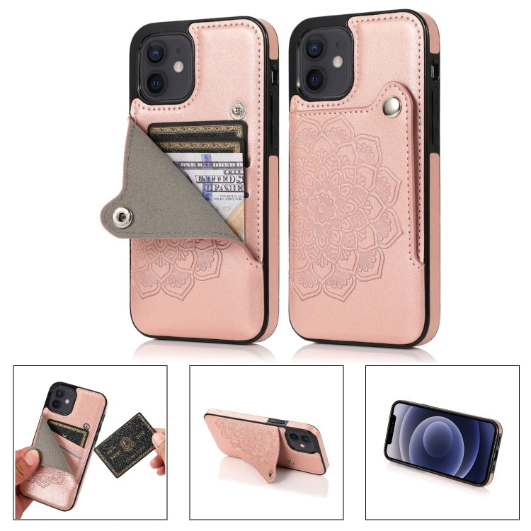 For iPhone 12 mini Mandala Embossed Pattern PU+TPU Protective Case with Card Slots & Holder