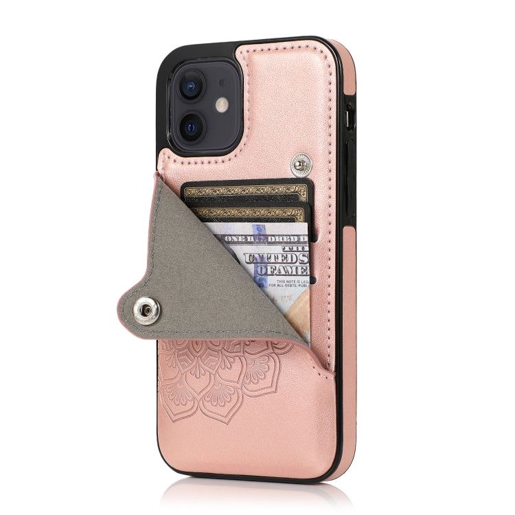 For iPhone 12 mini Mandala Embossed Pattern PU+TPU Protective Case with Card Slots & Holder