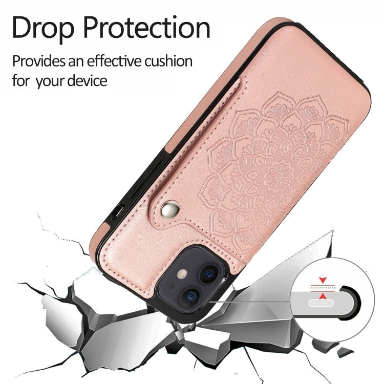 For iPhone 12 mini Mandala Embossed Pattern PU+TPU Protective Case with Card Slots & Holder