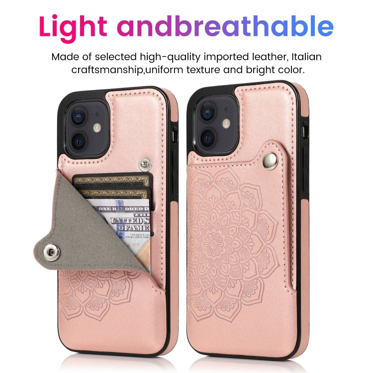 For iPhone 12 mini Mandala Embossed Pattern PU+TPU Protective Case with Card Slots & Holder