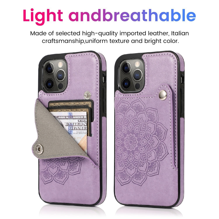For iPhone 12 / 12 Pro Mandala Embossed Pattern PU+TPU Protective Case with Card Slots & Holder