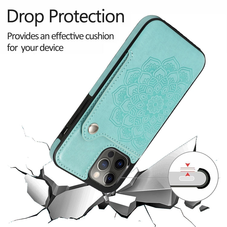 For iPhone 12 / 12 Pro Mandala Embossed Pattern PU+TPU Protective Case with Card Slots & Holder
