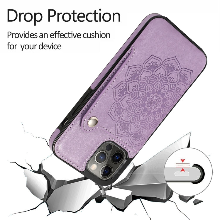 For iPhone 12 Pro Max Mandala Embossed Pattern PU+TPU Protective Case with Card Slots & Holder