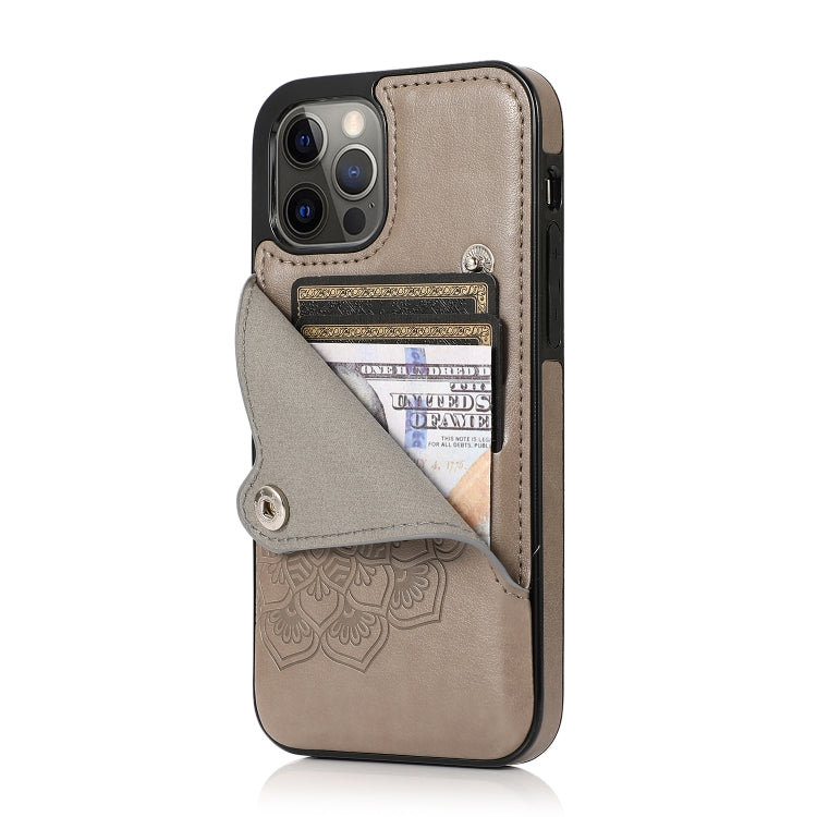 For iPhone 12 Pro Max Mandala Embossed Pattern PU+TPU Protective Case with Card Slots & Holder