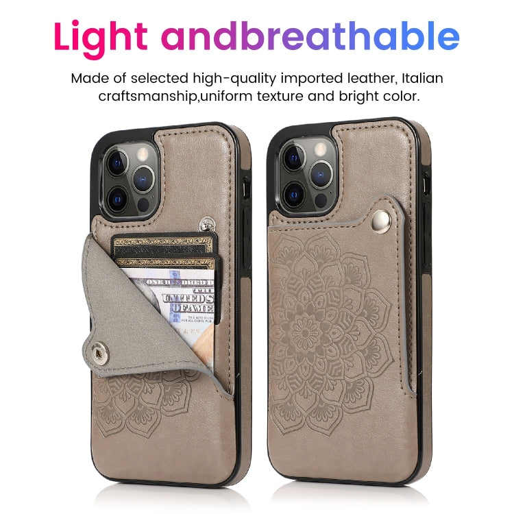 For iPhone 12 Pro Max Mandala Embossed Pattern PU+TPU Protective Case with Card Slots & Holder