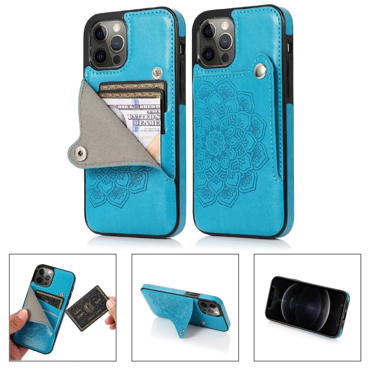 For iPhone 12 Pro Max Mandala Embossed Pattern PU+TPU Protective Case with Card Slots & Holder