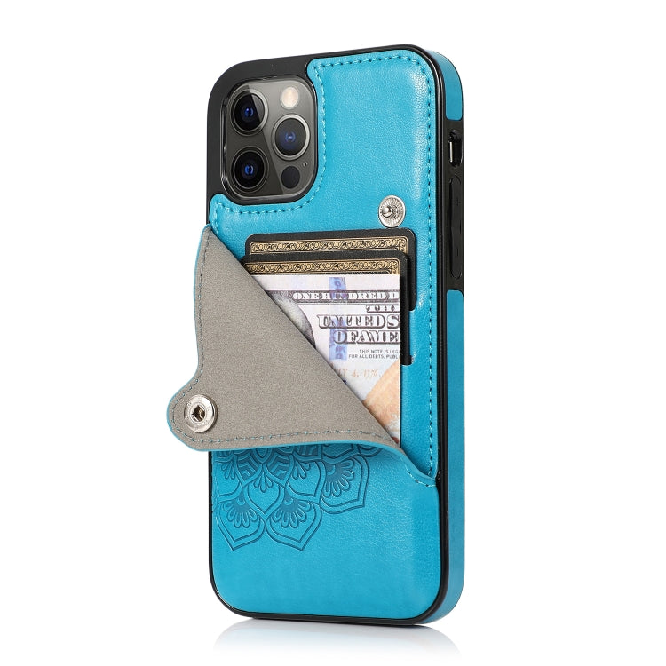 For iPhone 12 Pro Max Mandala Embossed Pattern PU+TPU Protective Case with Card Slots & Holder