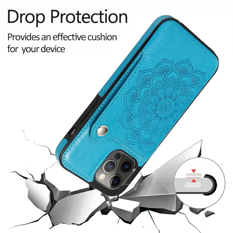 For iPhone 12 Pro Max Mandala Embossed Pattern PU+TPU Protective Case with Card Slots & Holder