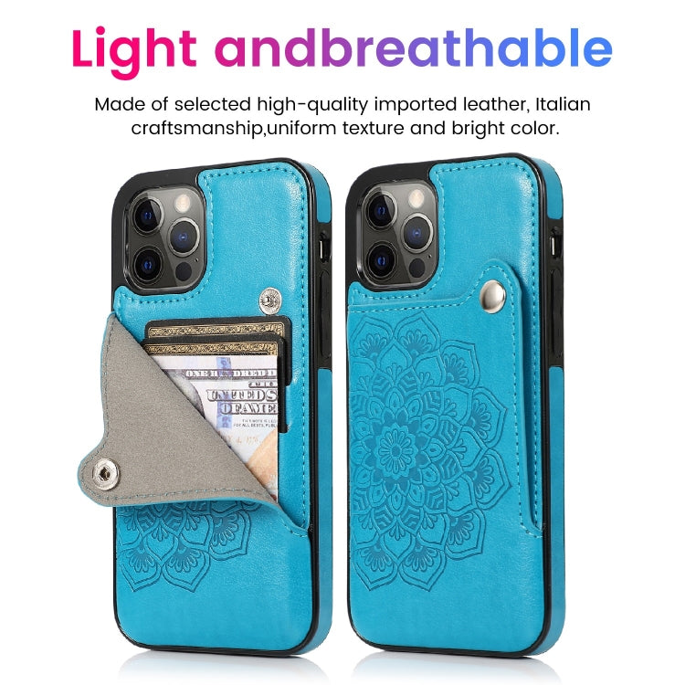 For iPhone 12 Pro Max Mandala Embossed Pattern PU+TPU Protective Case with Card Slots & Holder