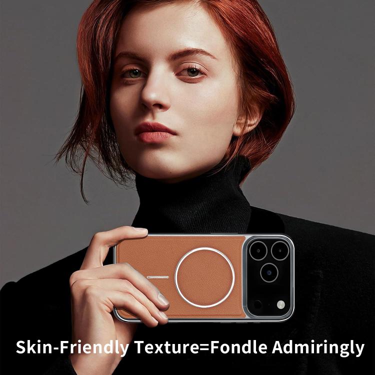 For iPhone 13 Pro Max Electroplated Frame Vegan Leather Magnetic Shockproof Phone Case