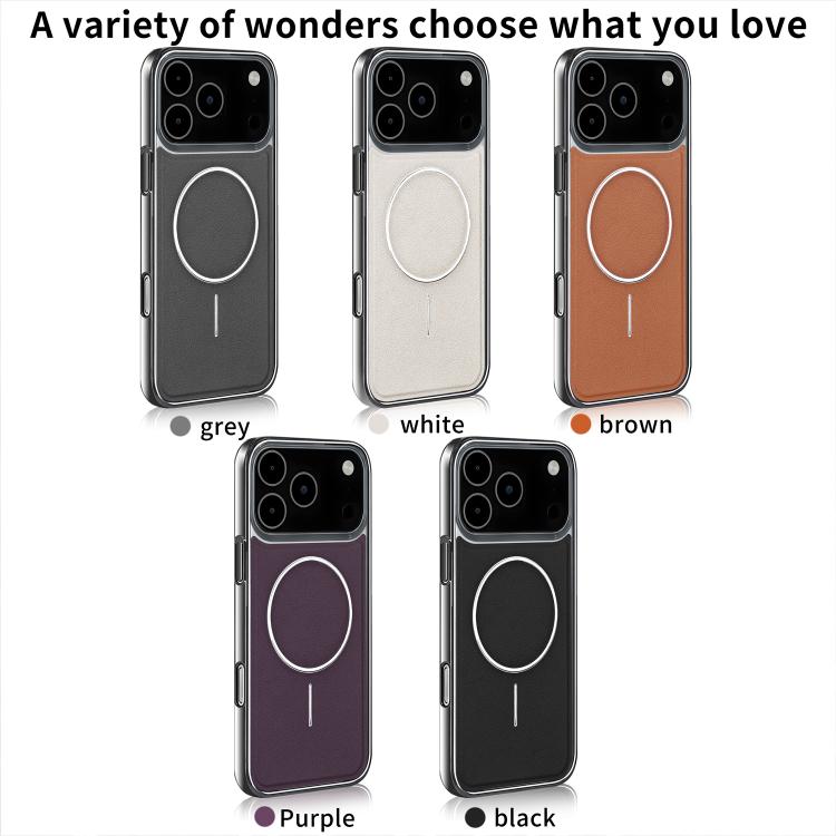For iPhone 17 Electroplated Frame Vegan Leather Magnetic Shockproof Phone Case