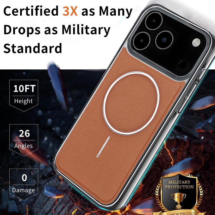For iPhone 14 Plus Electroplated Frame Vegan Leather Magnetic Shockproof Phone Case