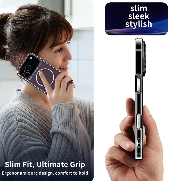 For iPhone 14 Plus Electroplated Frame Vegan Leather Magnetic Shockproof Phone Case