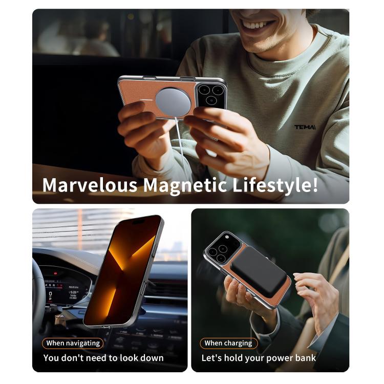 For iPhone 17 Pro Electroplated Frame Vegan Leather Magnetic Shockproof Phone Case