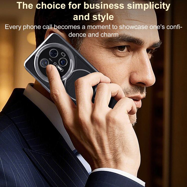 For Huawei Mate 70 Electroplated Frame Vegan Leather Magnetic Shockproof Phone Case