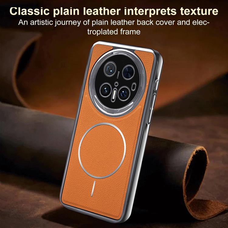 For Huawei Mate 70 Pro Electroplated Frame Vegan Leather Magnetic Shockproof Phone Case
