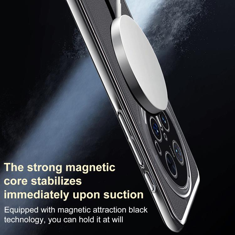 For Huawei Mate 70 Pro Electroplated Frame Vegan Leather Magnetic Shockproof Phone Case