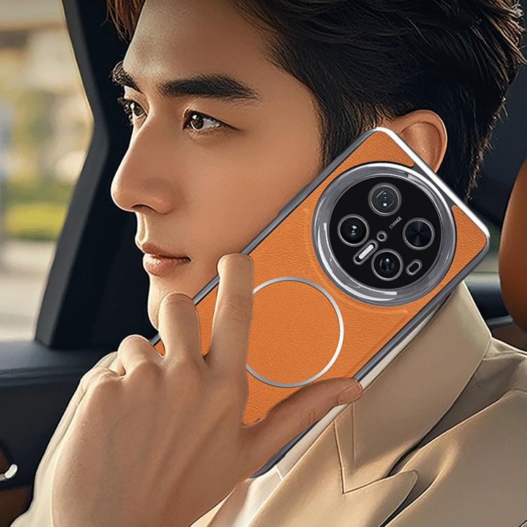 For Huawei Mate 70 Pro Electroplated Frame Vegan Leather Magnetic Shockproof Phone Case