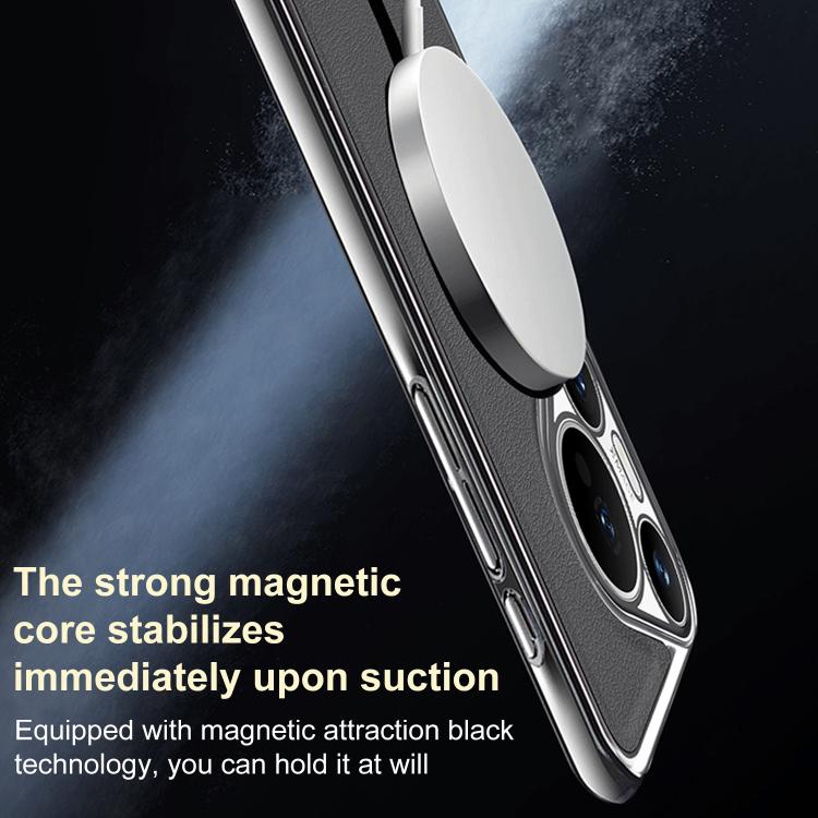 For Huawei Pura 70 Pro Electroplated Frame Vegan Leather Magnetic Shockproof Phone Case
