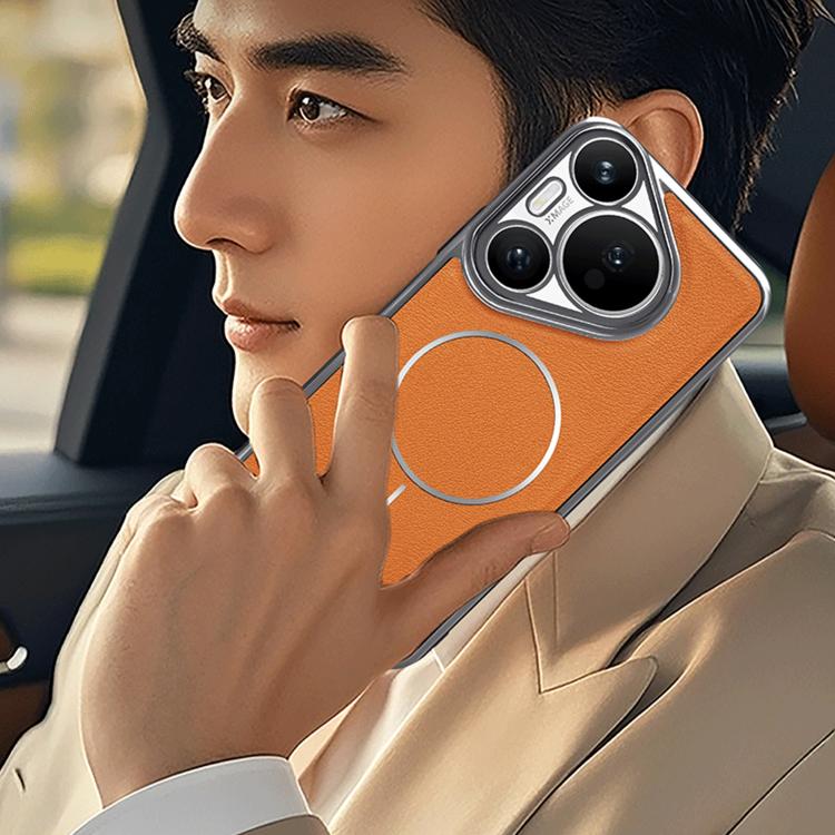 For Huawei Pura 70 Pro Electroplated Frame Vegan Leather Magnetic Shockproof Phone Case