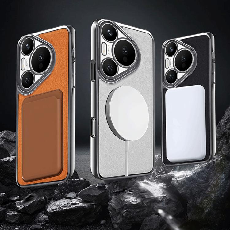For Huawei Pura 70 Pro Electroplated Frame Vegan Leather Magnetic Shockproof Phone Case