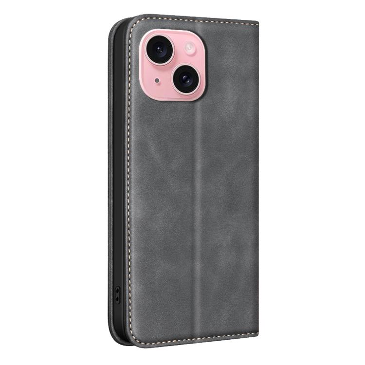 For iPhone 15 BINFEN COLOR Calfskin Texture Magnetic RFID Vegan Leather Phone Case