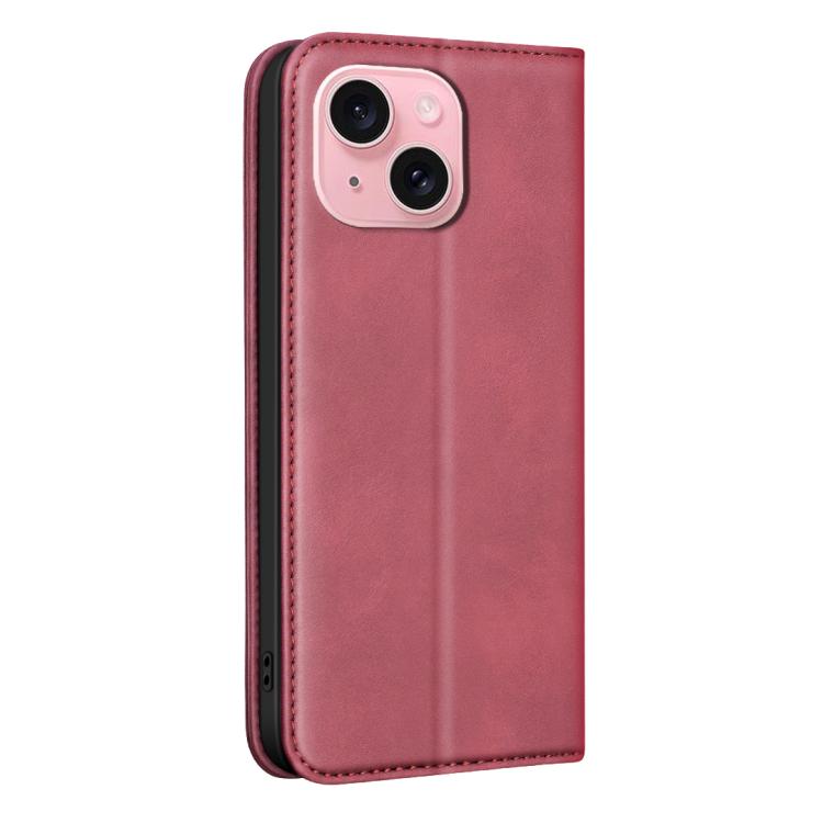 For iPhone 15 BINFEN COLOR Calfskin Texture Magnetic RFID Vegan Leather Phone Case