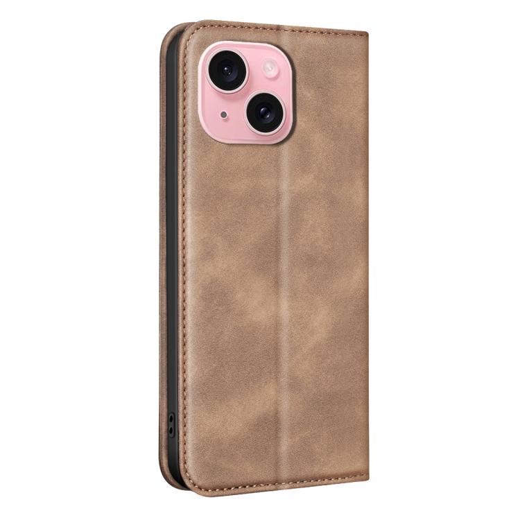 For iPhone 15 BINFEN COLOR Calfskin Texture Magnetic RFID Vegan Leather Phone Case