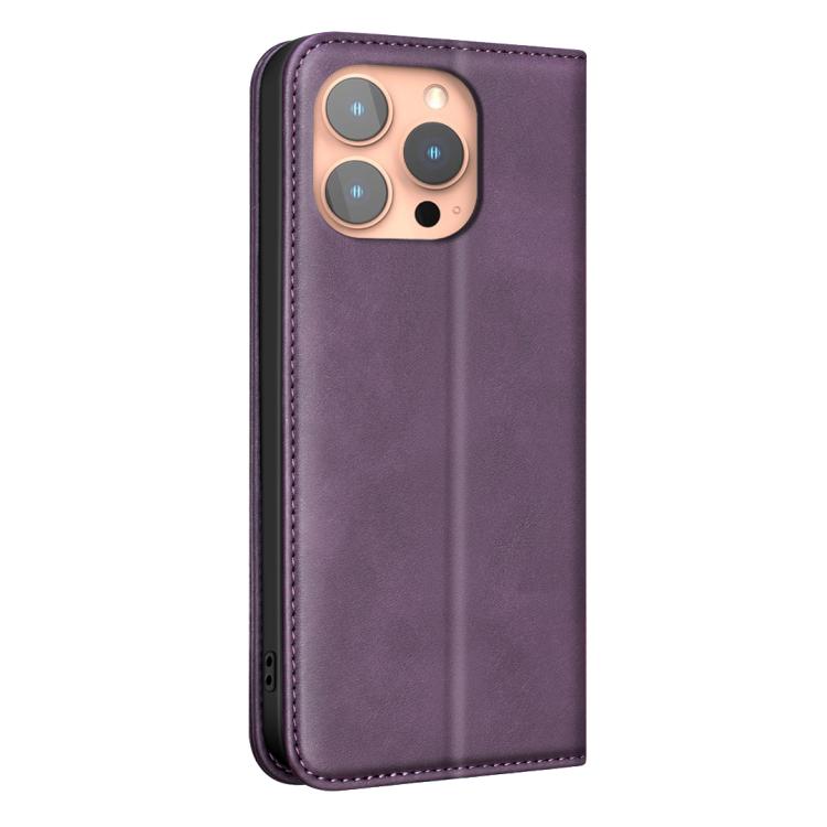 For iPhone 13 Pro Max BINFEN COLOR Calfskin Texture Magnetic RFID Vegan Leather Phone Case