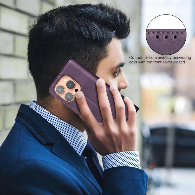 For iPhone 13 Pro Max BINFEN COLOR Calfskin Texture Magnetic RFID Vegan Leather Phone Case