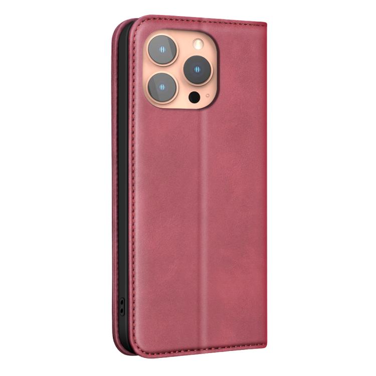 For iPhone 13 Pro Max BINFEN COLOR Calfskin Texture Magnetic RFID Vegan Leather Phone Case