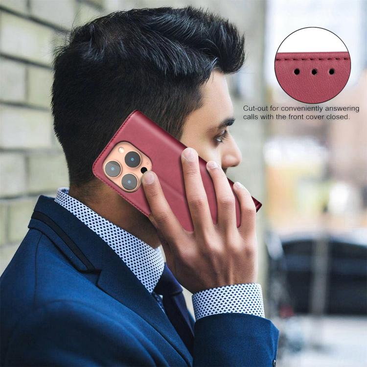For iPhone 13 Pro Max BINFEN COLOR Calfskin Texture Magnetic RFID Vegan Leather Phone Case