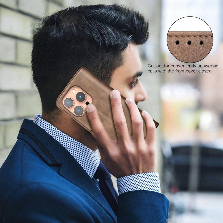 For iPhone 13 Pro BINFEN COLOR Calfskin Texture Magnetic RFID Vegan Leather Phone Case