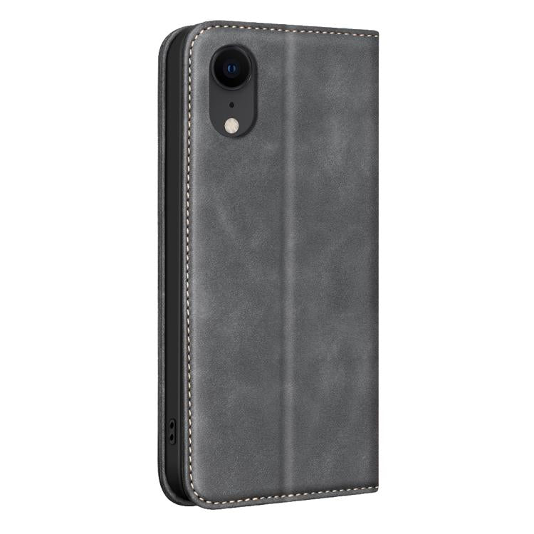 For iPhone XR BINFEN COLOR Calfskin Texture Magnetic RFID Vegan Leather Phone Case