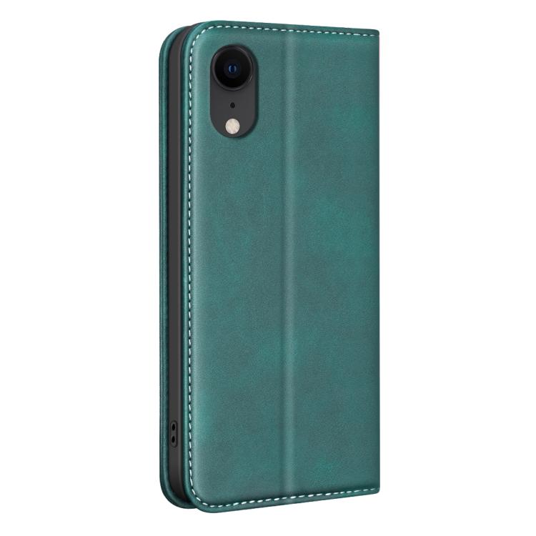 For iPhone XR BINFEN COLOR Calfskin Texture Magnetic RFID Vegan Leather Phone Case