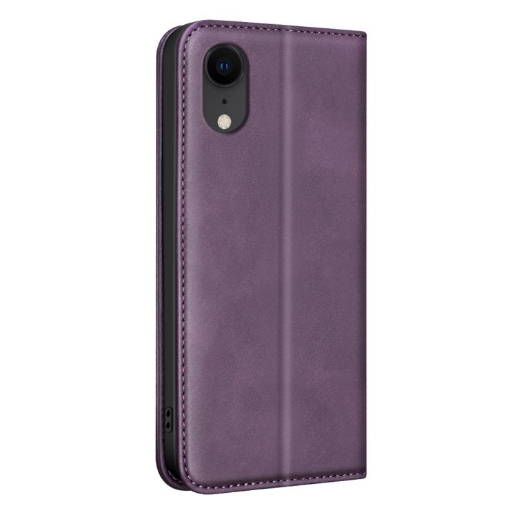 For iPhone XR BINFEN COLOR Calfskin Texture Magnetic RFID Vegan Leather Phone Case