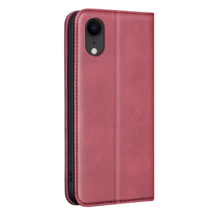 For iPhone XR BINFEN COLOR Calfskin Texture Magnetic RFID Vegan Leather Phone Case