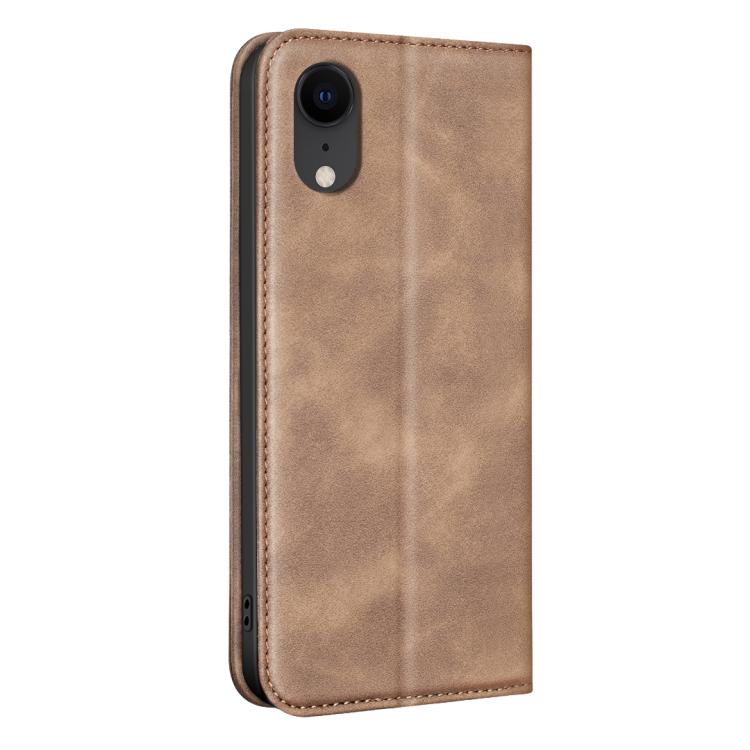 For iPhone XR BINFEN COLOR Calfskin Texture Magnetic RFID Vegan Leather Phone Case