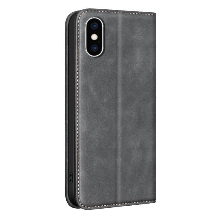 For iPhone XS Max BINFEN COLOR Calfskin Texture Magnetic RFID Vegan Leather Phone Case