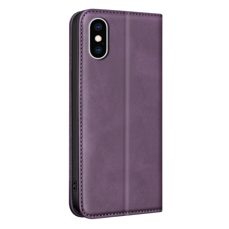 For iPhone XS Max BINFEN COLOR Calfskin Texture Magnetic RFID Vegan Leather Phone Case