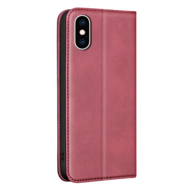 For iPhone XS Max BINFEN COLOR Calfskin Texture Magnetic RFID Vegan Leather Phone Case